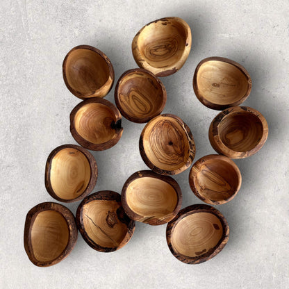 Deformed Olive Wood Rustic Mini Bowls in Bulk, Rustic Tiny Dishes