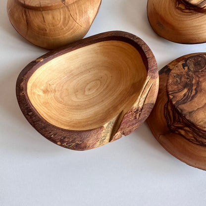 Deformed Olive Wood Rustic Mini Bowls in Bulk, Rustic Tiny Dishes