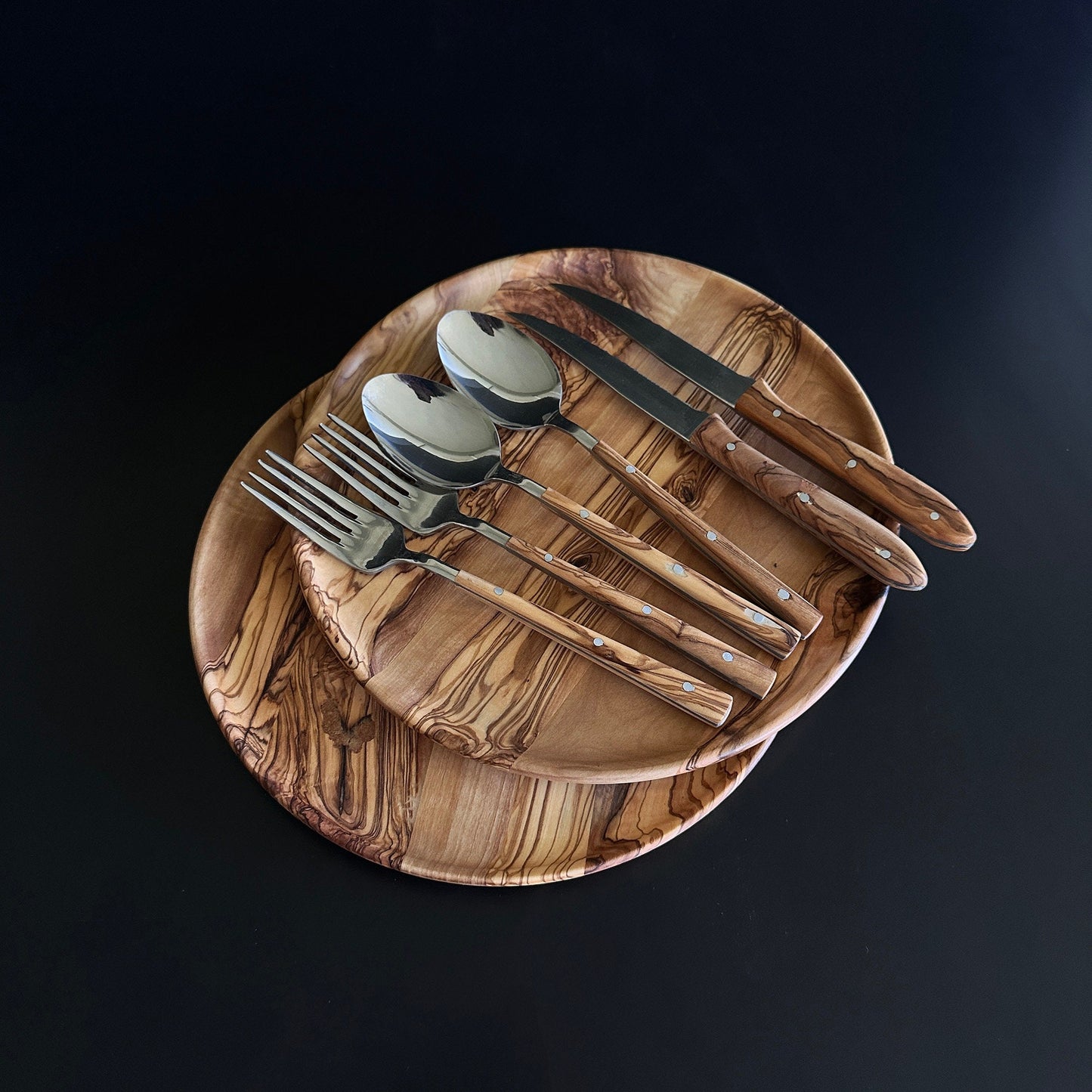 Handmade Olive Wood Dining Set - 2 Persons, Dinnerware Set , Dinner Set, Wood Set of Kitchen dishes for two, Tableware Sets