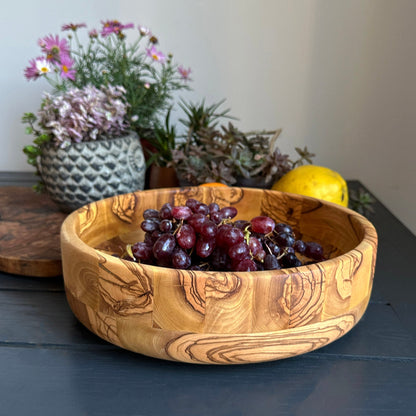 Handmade Olive Wood Salad Bowl - 11 Inch Serving Bowl with Servers