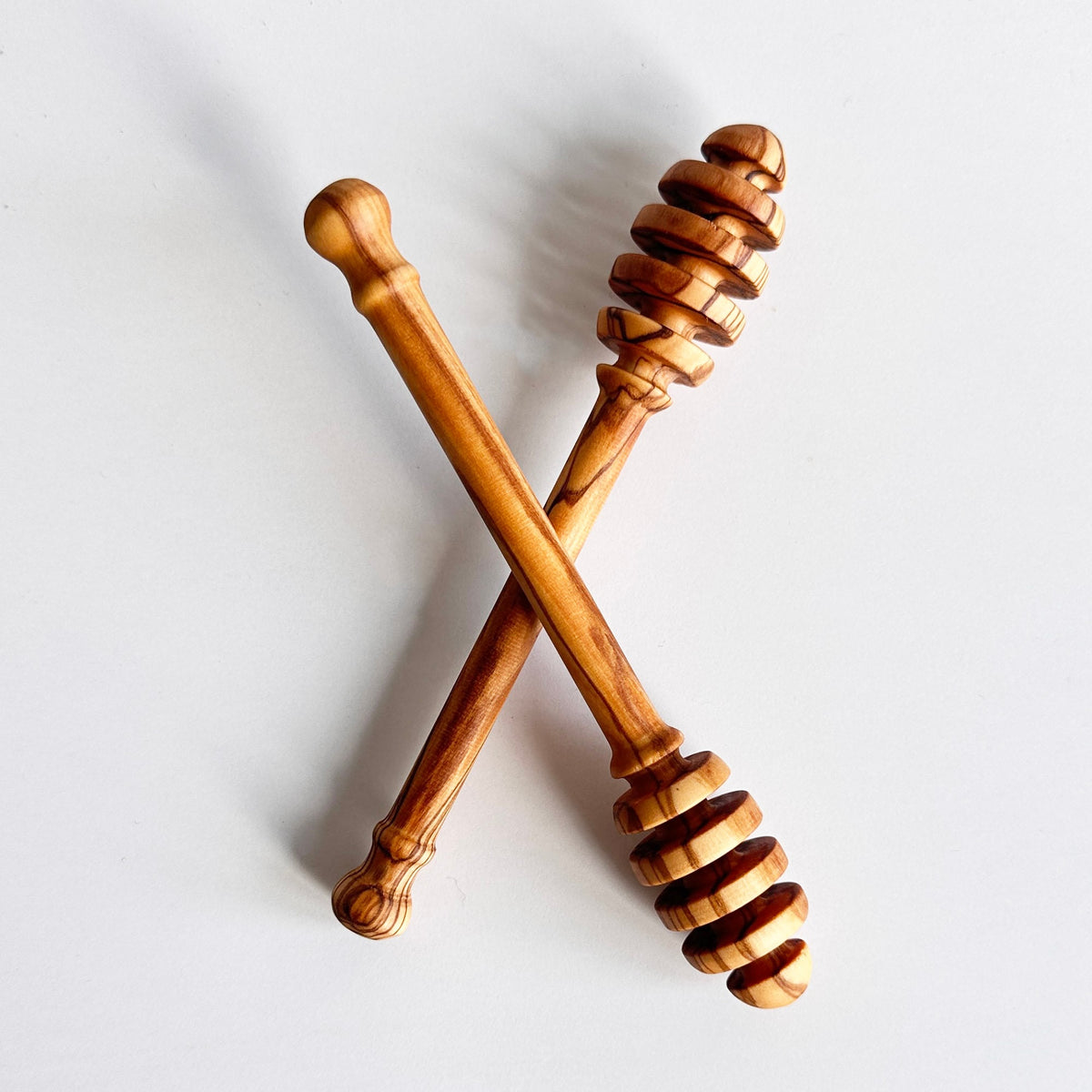 Handcrafted Olive Wood Honey Dippers, Rustic Kitchen Utensil Set of 2