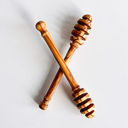 Handcrafted Olive Wood Honey Dippers, Rustic Kitchen Utensil Set of 2