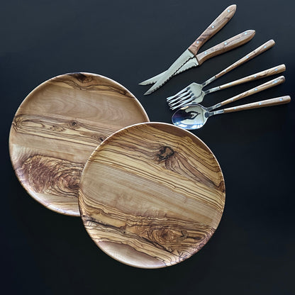 Handmade Olive Wood Dining Set for Two – Athena Series