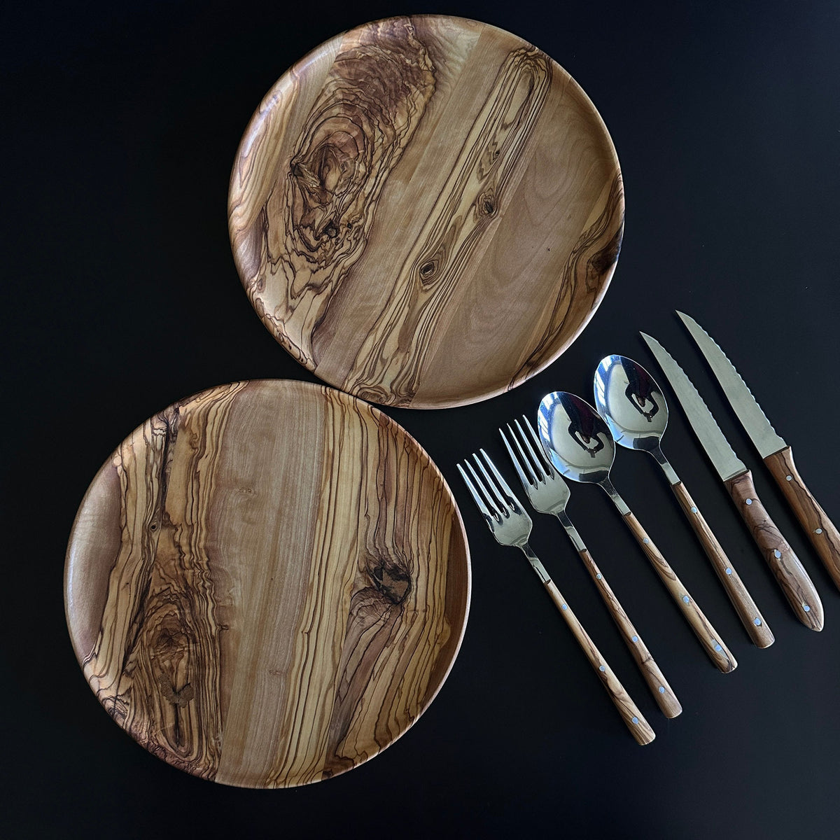 Handmade Olive Wood Dining Set for Two – Athena Series