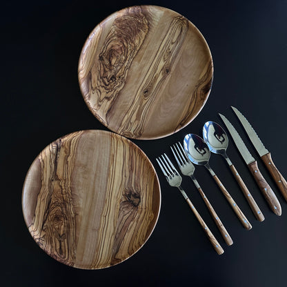Handmade Olive Wood Dining Set for Two – Athena Series