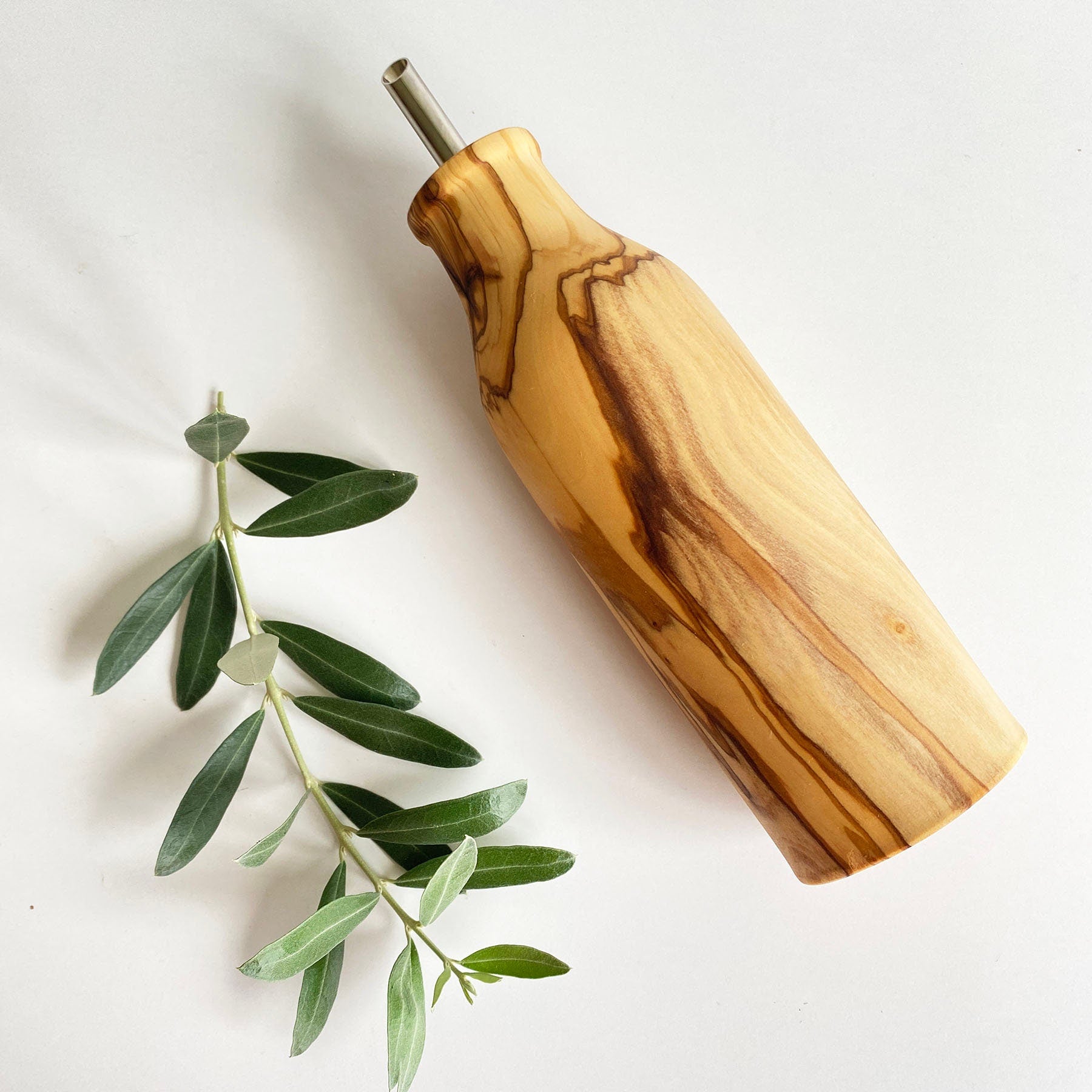 Handcrafted Olive Wood Oil and Vinegar Bottle - Elegant and Functional Kitchen Decor