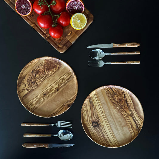 Handmade Olive Wood Dining Set for Two – Athena Series