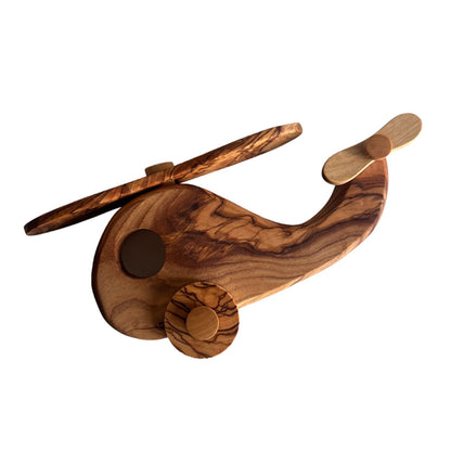 Olive Wood Toy Helicopter | Natural Wood Grain