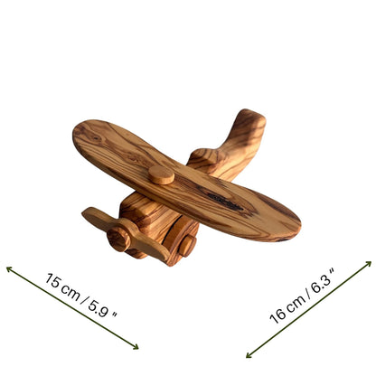 Personalized Olive Wood Toy Airplane, Natural Safe Wooden Toy