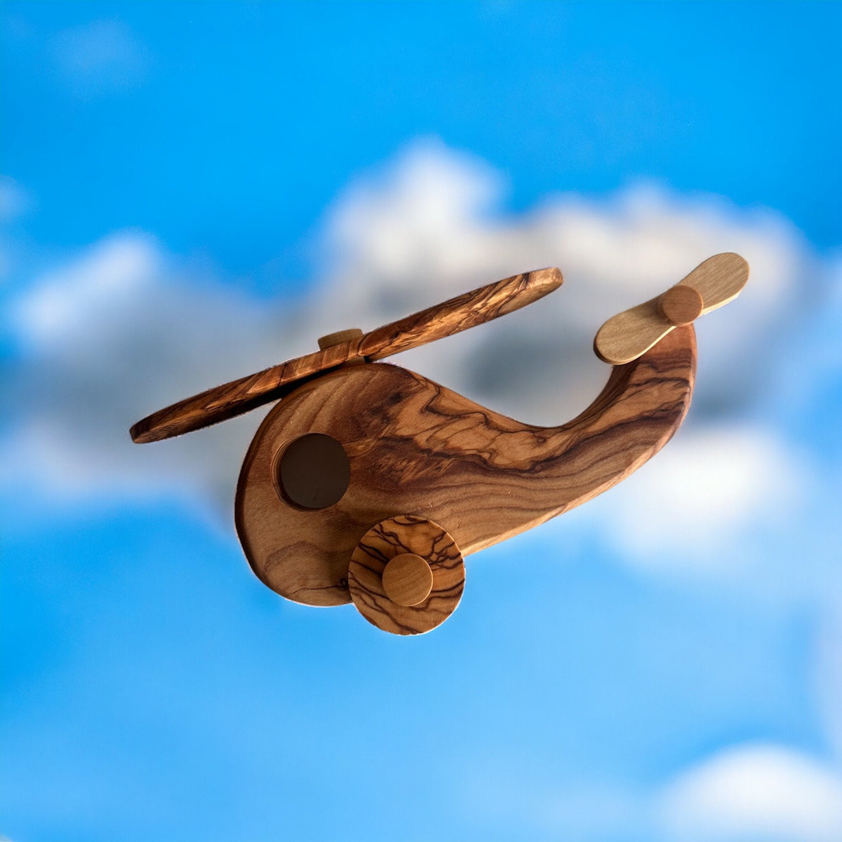 Olive Wood Toy Helicopter | Natural Wood Grain