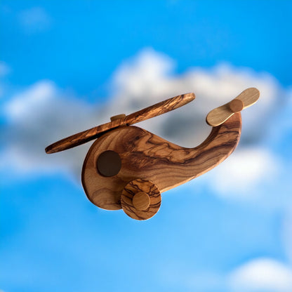 Olive Wood Toy Helicopter | Natural Wood Grain