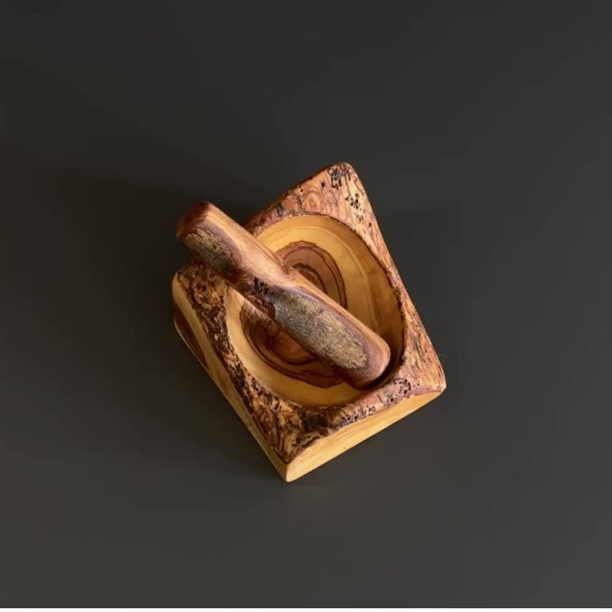 Rustic Olive Wood Mortar and Pestle Set, Carved Wood