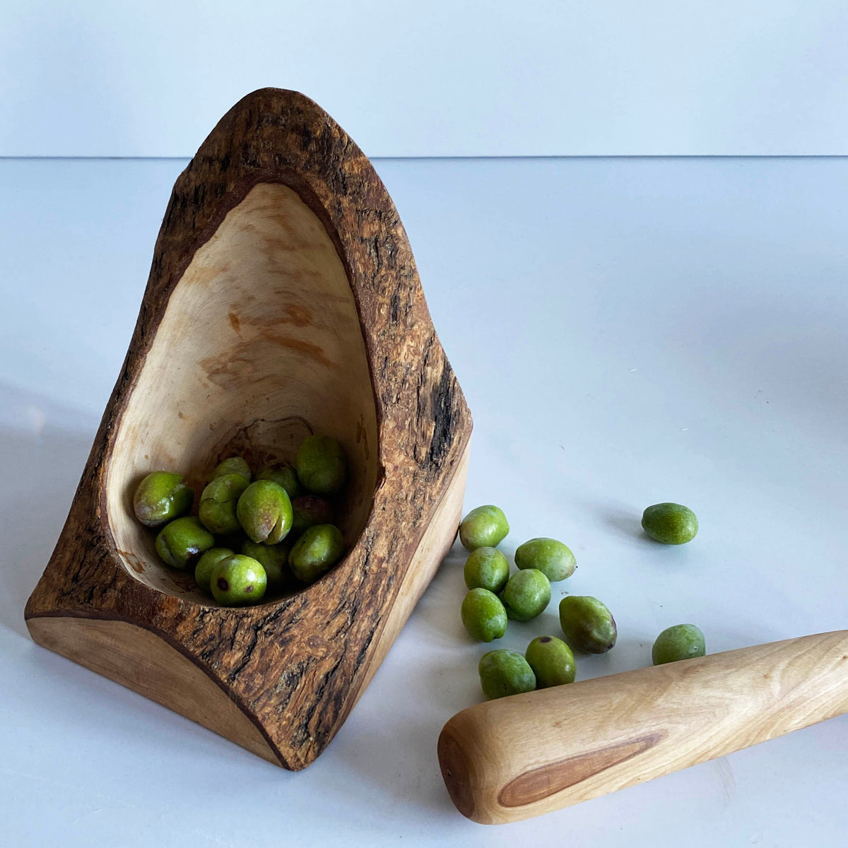 Rustic Olive Wood Mortar and Pestle Set, Carved Wood