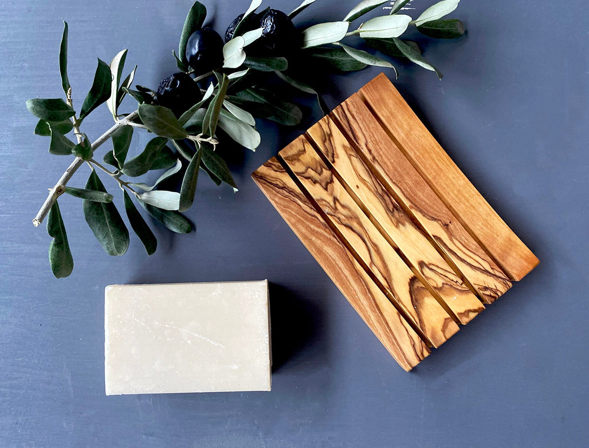 Olive Wood Soap Holder, Free Olive Oil Soap