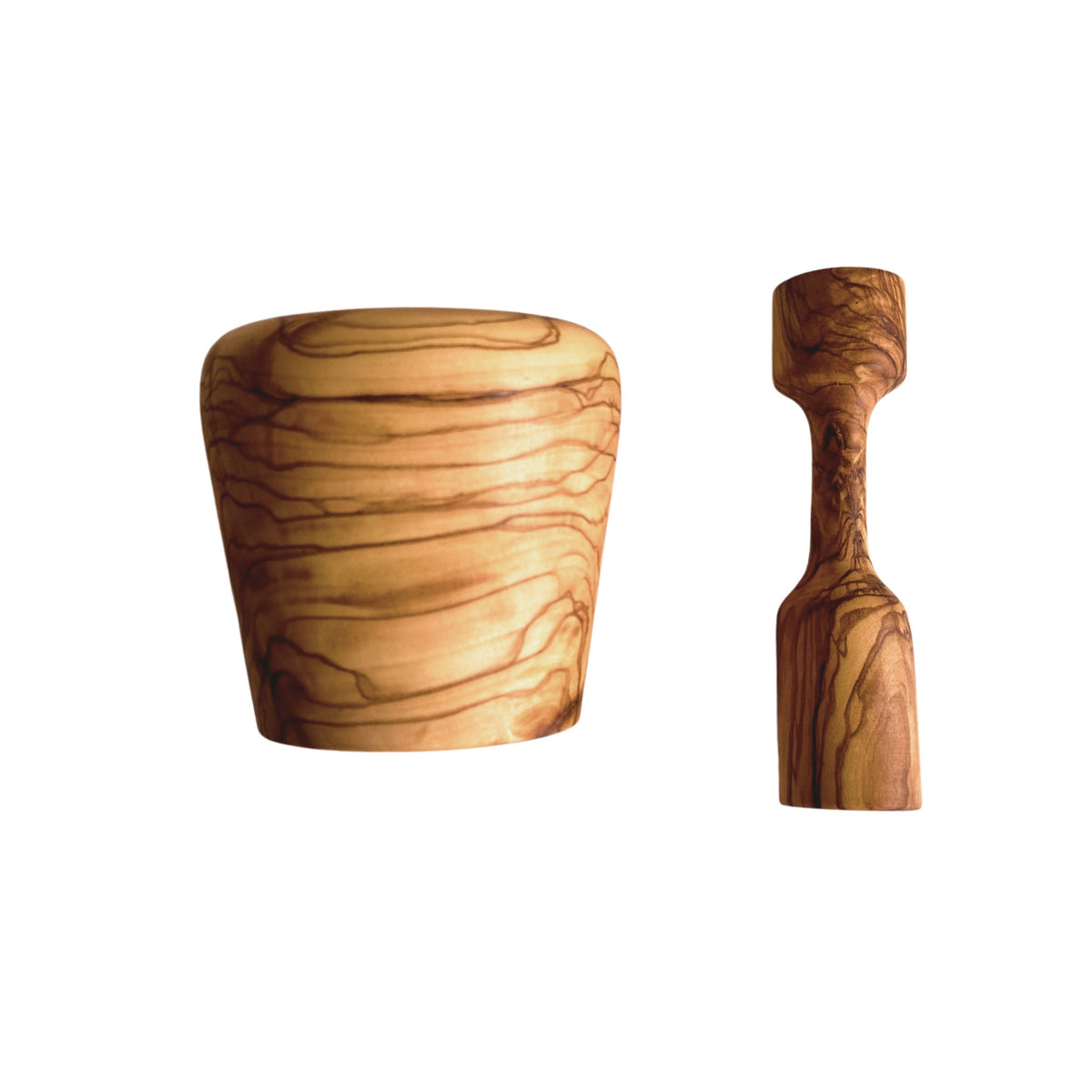 Rustic Olive Wood Mortar and Pestle, Carved Wooden Spice Grinder