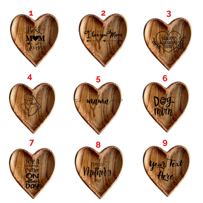 Personalized Olive Wood Heart Plate Set – Rustic Decorative Platters