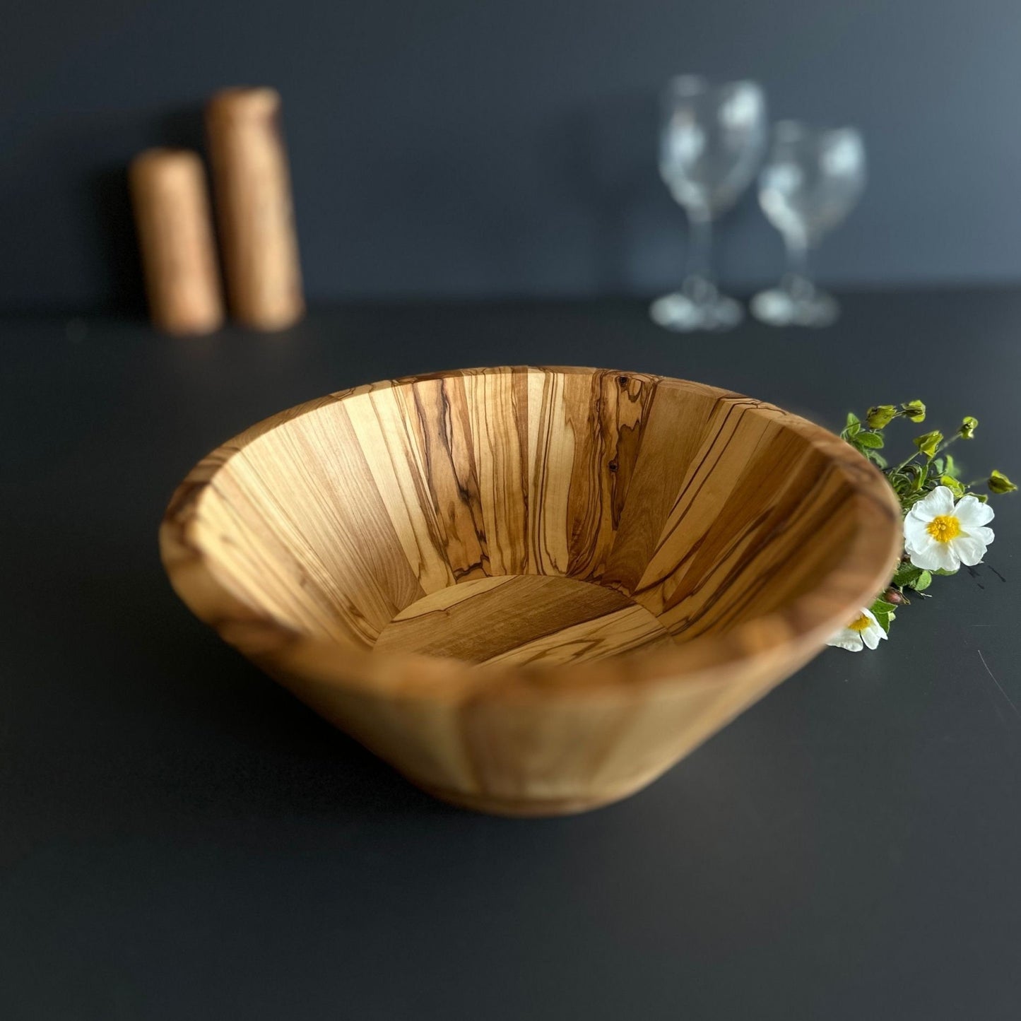 Handmade Large Olive Wood Salad Bowl - 11 Inches Salad Bowl - End Grain Decorative Bowl - Large Olive Wood Serving Bowl - Handmade Gift