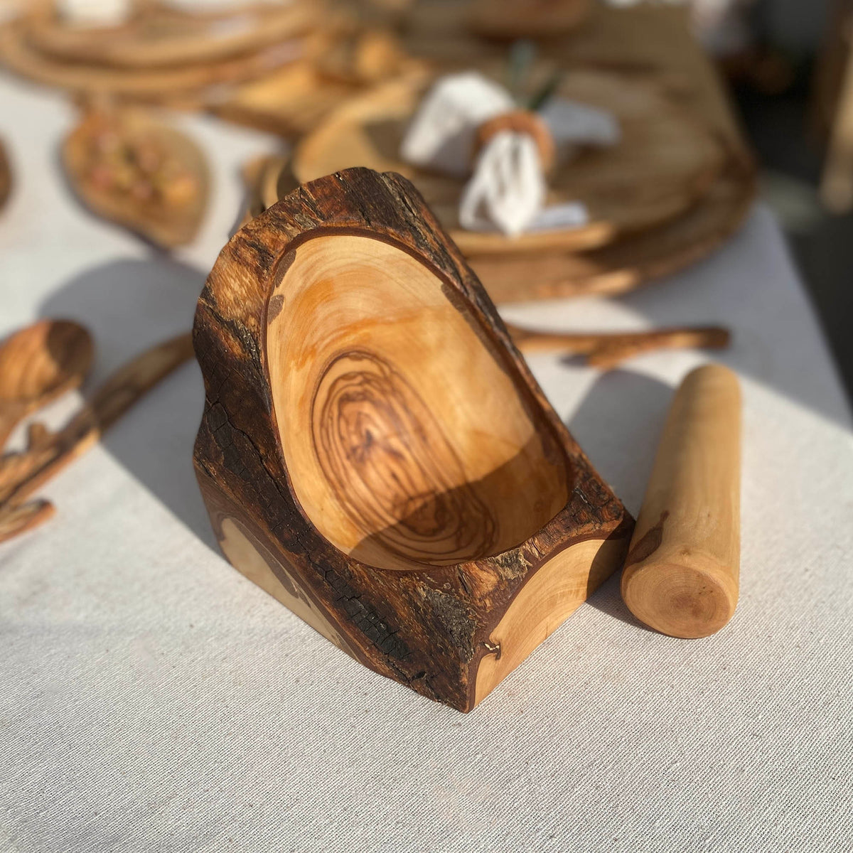 Rustic Olive Wood Mortar and Pestle Set, Carved Wood