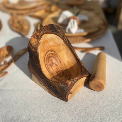 Rustic Olive Wood Mortar and Pestle Set, Carved Wood
