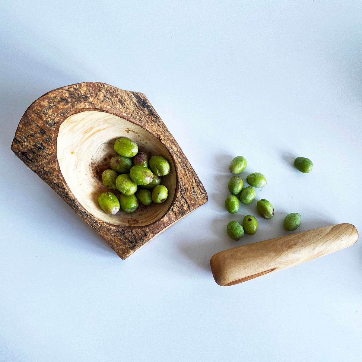 Rustic Olive Wood Mortar and Pestle Set, Carved Wood