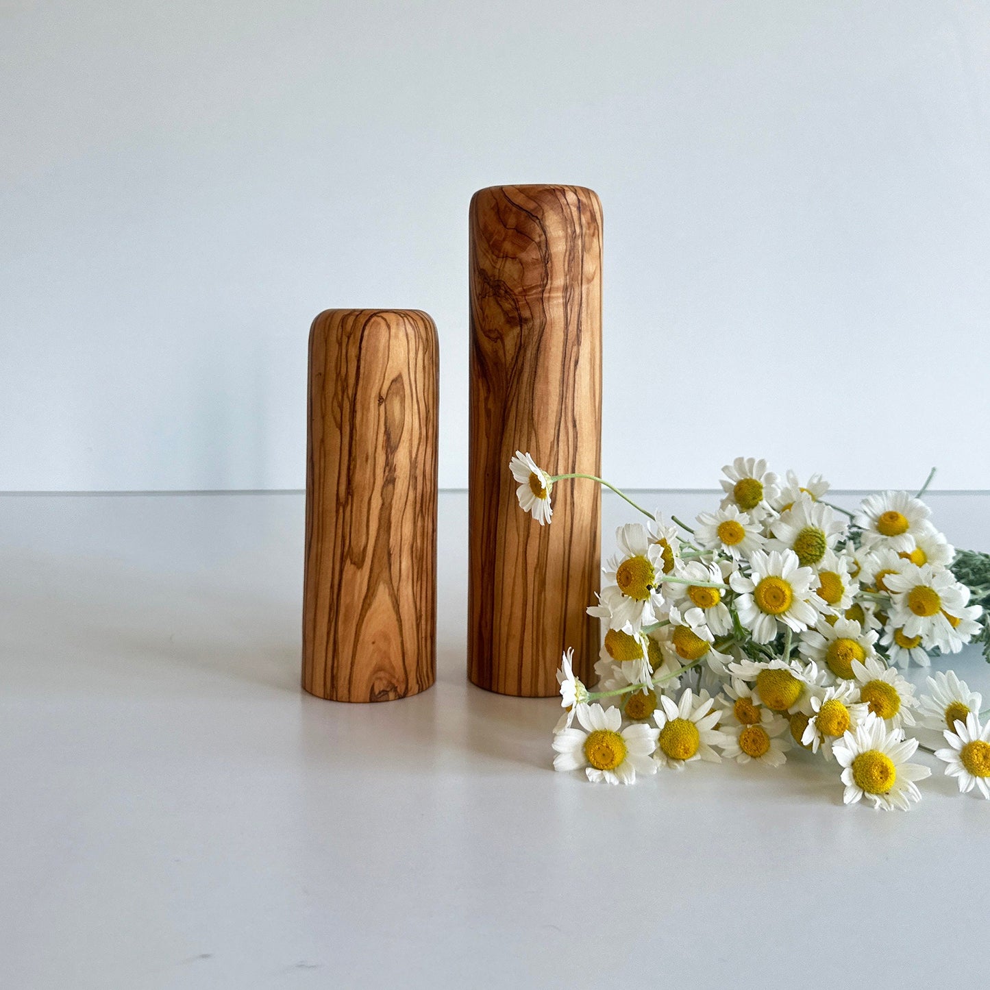 Olive Wood Minimalist Vase Set, Olive Wood Vases