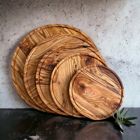 Personalized Olive Wood Round Pizza and Steak Board, Wooden Round Cutting Board, Large Pizza Boards