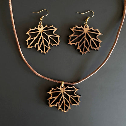 Handcrafted Olive Wood Leaf Necklace – Calfskin Cord, Nature Jewelry