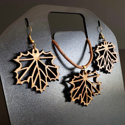 Handcrafted Olive Wood Leaf Necklace – Calfskin Cord, Nature Jewelry
