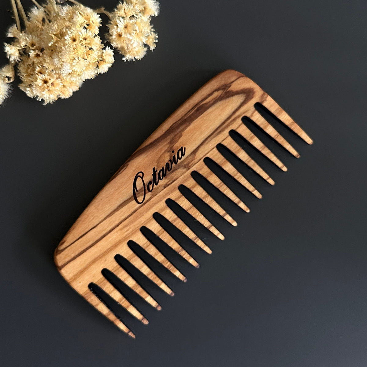 Personalized Olive Wood Wide Tine Hair Comb, Handmade Beauty Comb