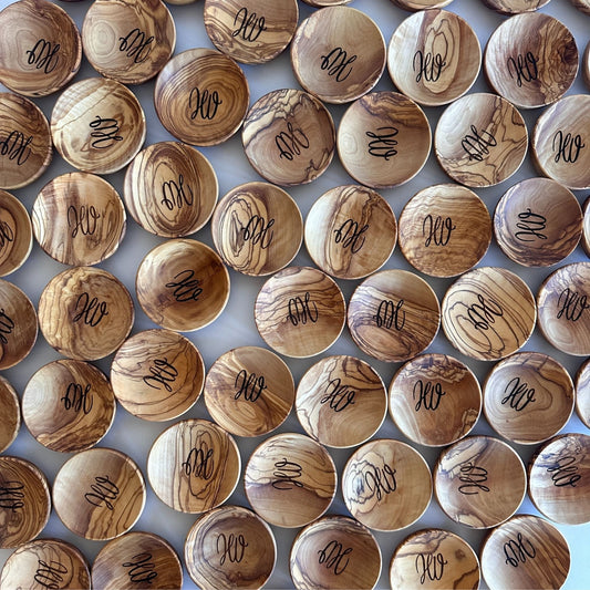 Logo Engraved Olive Wood Mini Dishes | Corporate Gift | Event | Corporate Gifts with Logos | Olive Wood Party Favor | Wedding Party Gift