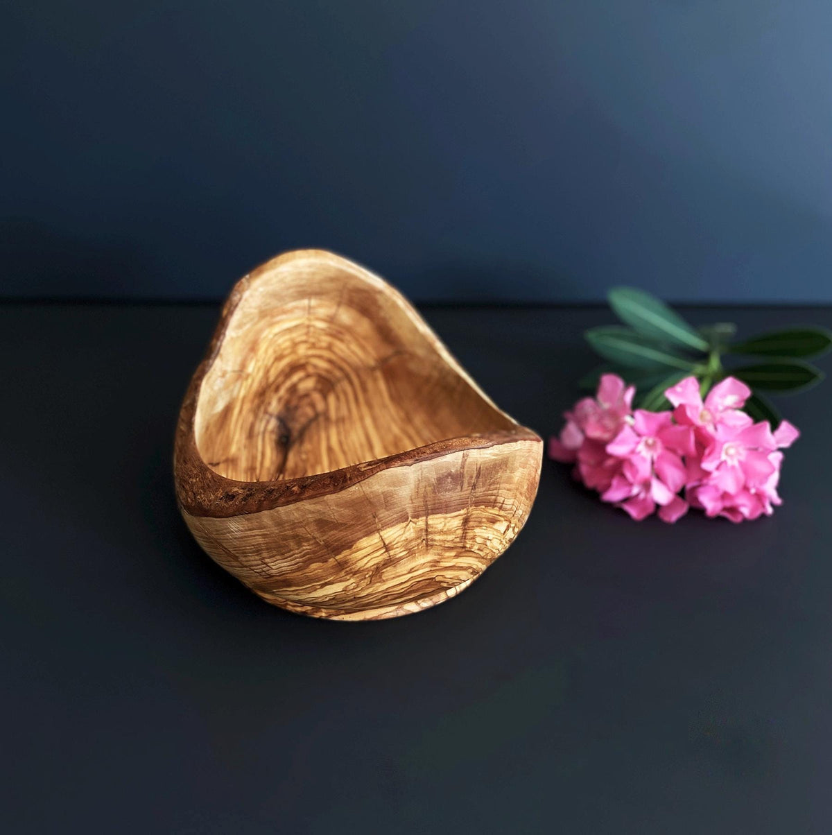 Large Olive Wood Live Edge Bowl, Rustic 6 inch Wooden Bowl