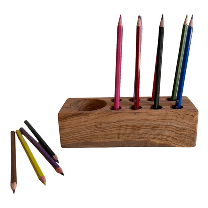 Handmade Customizable Olive Wood Pen Holder | Wood Desk Organizer