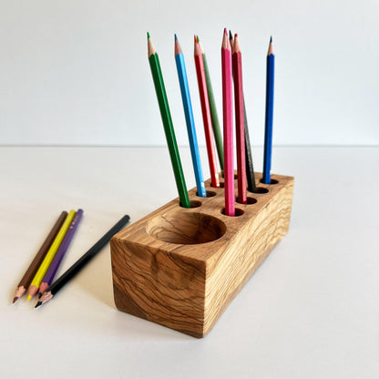 Handmade Customizable Olive Wood Pen Holder | Wood Desk Organizer