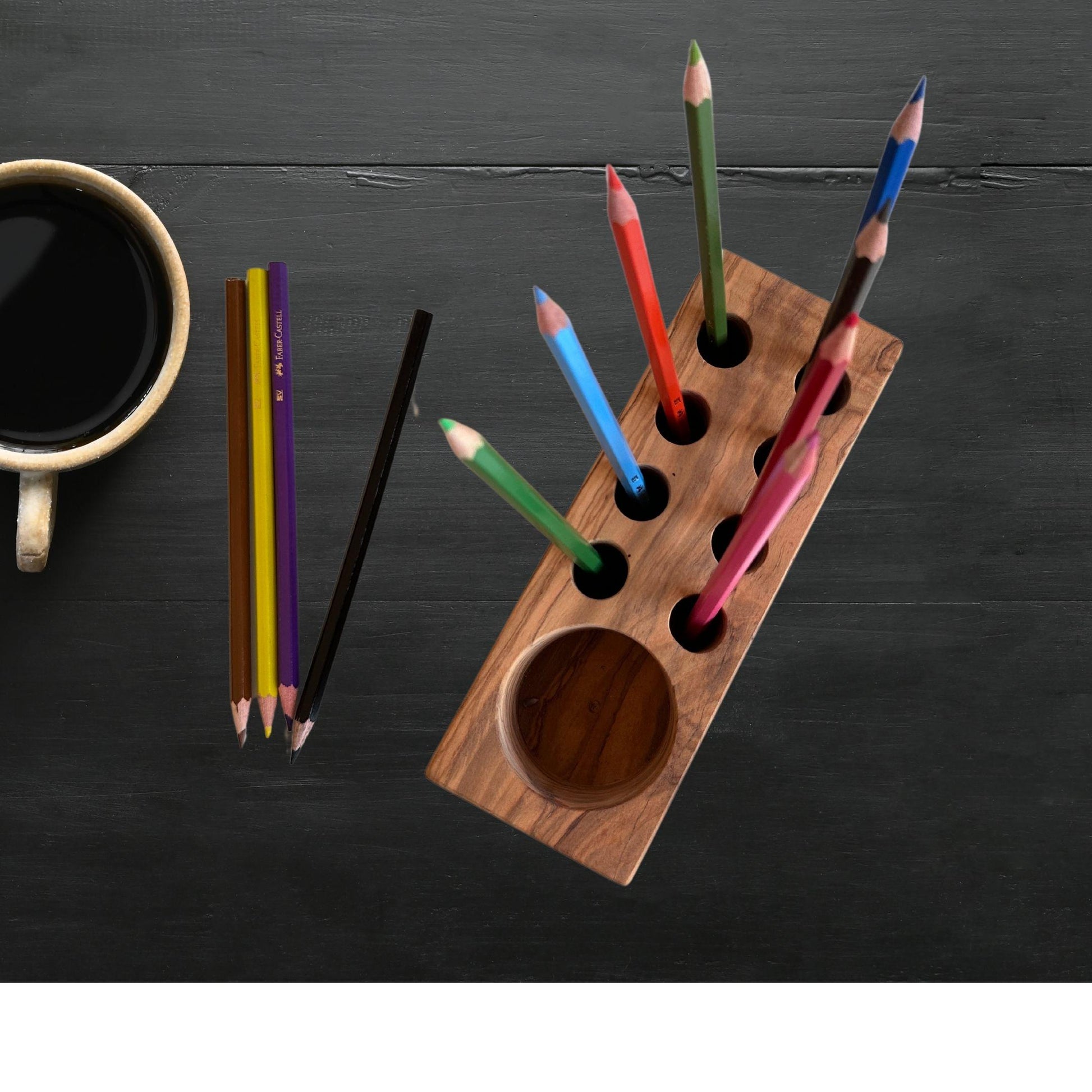 Authentic Olive Wood Pen Holder | Wood Desk Organizer | Handmade Gift