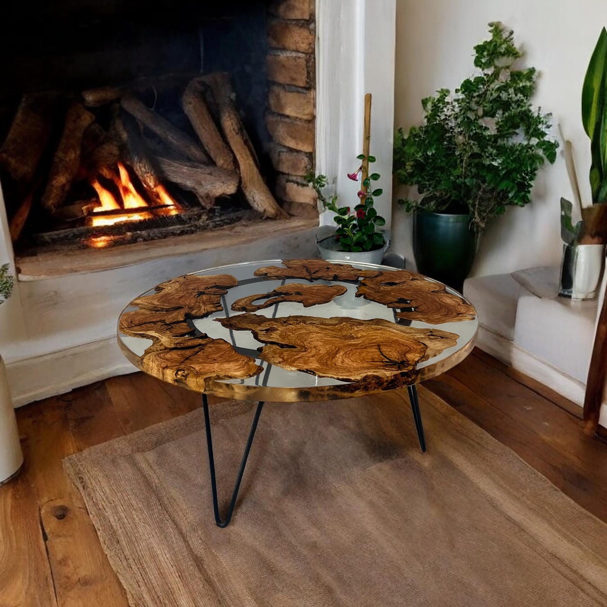 Olive wood resin coffe table