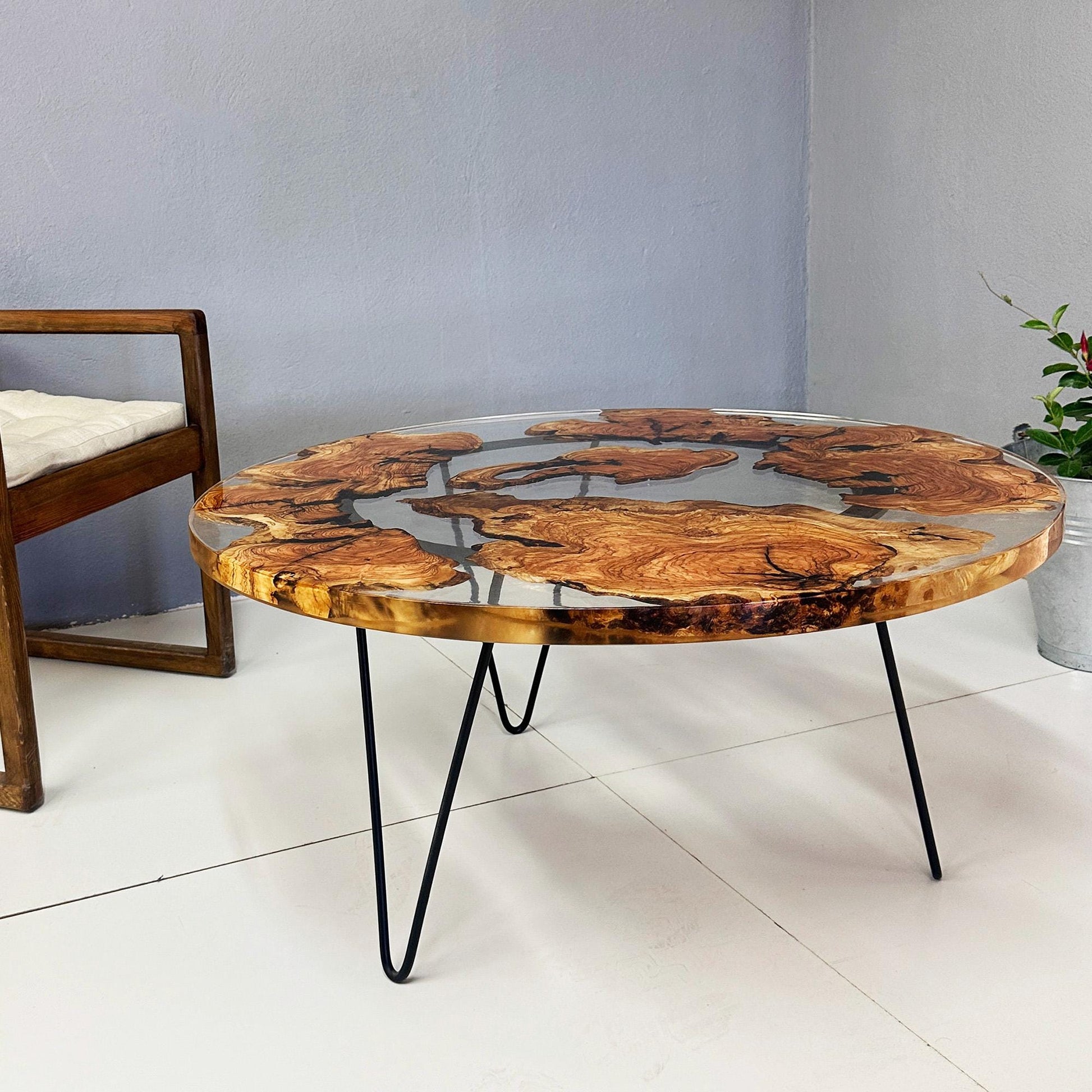 Epoxy Resin Coffe Table | Clear Epoxy Olive Wood Table | Round Epoxy Coffee Table | Custom Order Epoxy Table | Handmade Olive Wood |