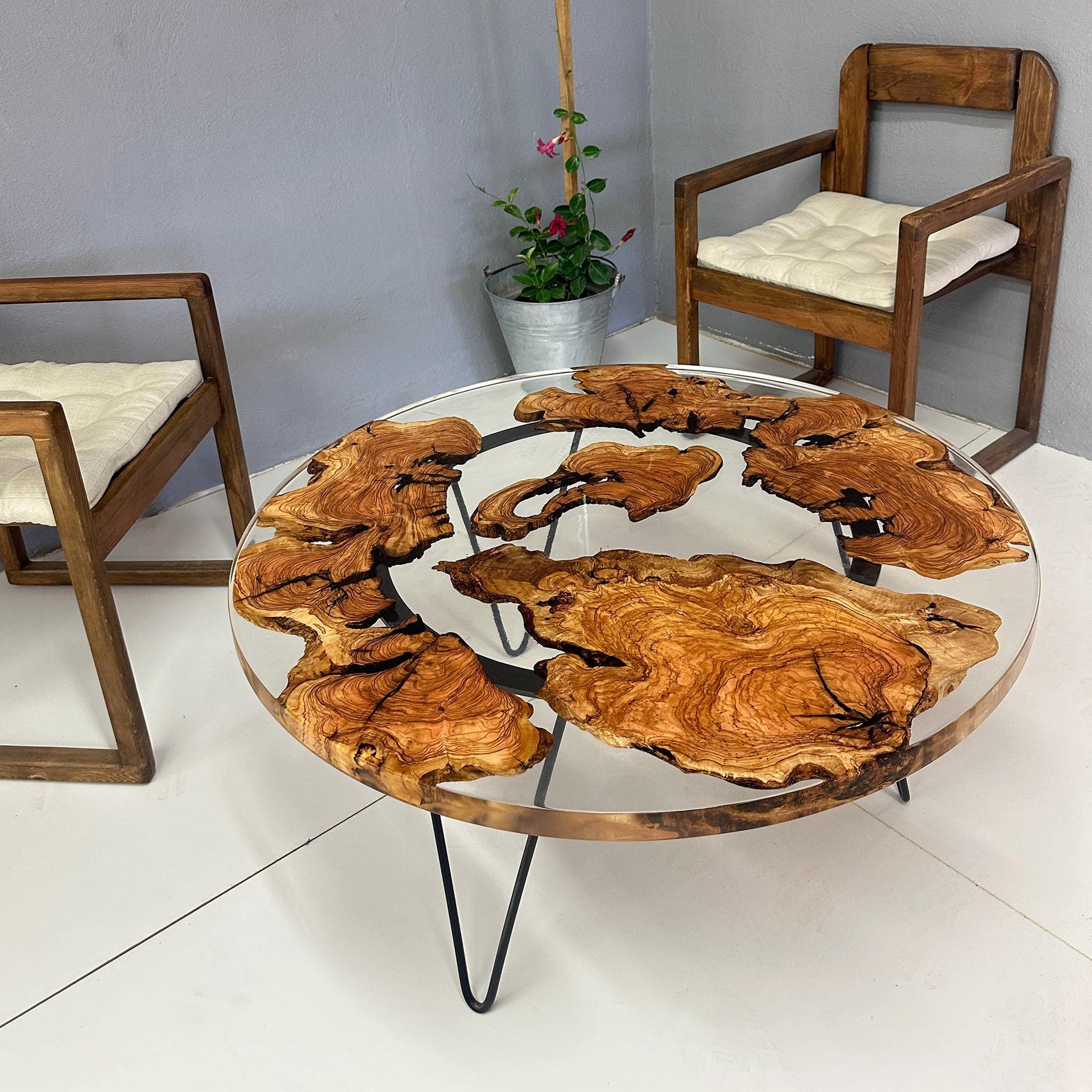 Epoxy Resin Coffe Table | Clear Epoxy Olive Wood Table | Round Epoxy Coffee Table | Custom Order Epoxy Table | Handmade Olive Wood |