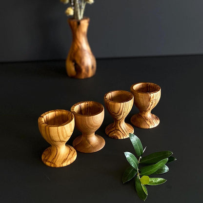 Handmade Olive Wood Egg Holder, Natural Grain, Set of 2