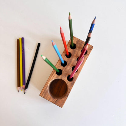 Handmade Customizable Olive Wood Pen Holder | Wood Desk Organizer