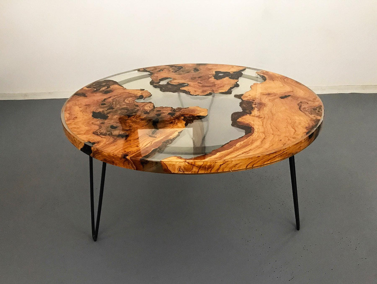 Epoxy Resin Coffe Table | Clear Epoxy Olive Wood Table | Round Epoxy Coffee Table | Custom Order Epoxy Table | Handmade Olive Wood |