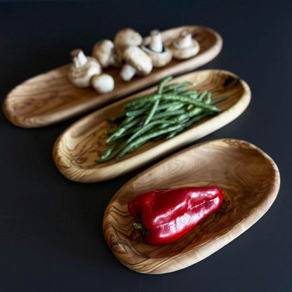 Olive Wood Serving Platter, Long Wooden Vegetable Plate