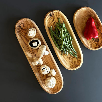 Olive Wood Serving Platter, Long Wooden Vegetable Plate