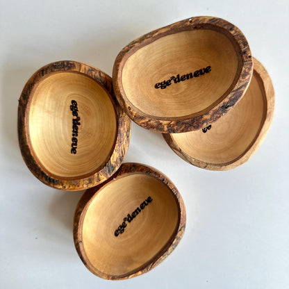 Logo Engraved Olive Wood Mini Dishes | Rustic Wedding Favors