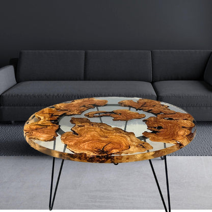 Handmade Clear Epoxy Resin Coffee Table | Olive Wood Inlay
