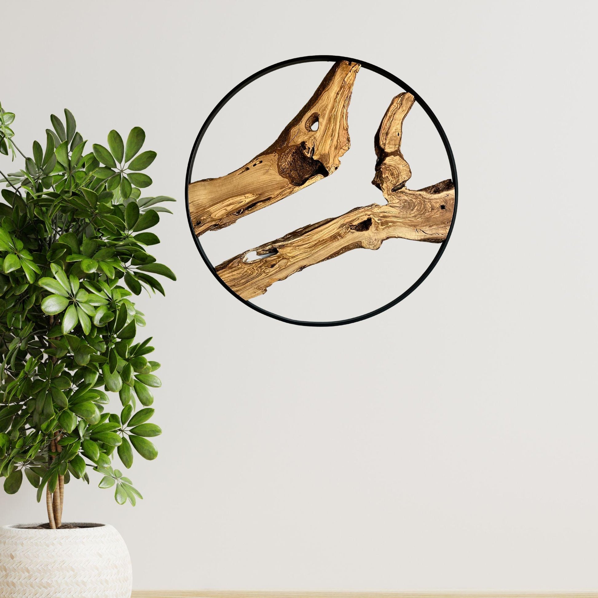 round olive wood wall art