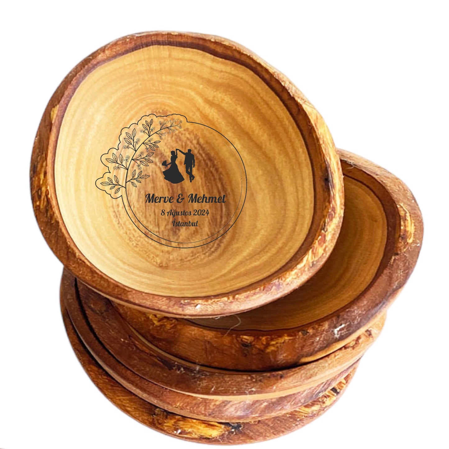 Logo Engraved Olive Wood Rustic Mini Dishes | Wedding Favor | Corporate Gifts with Logos | Olive Wood Party Favor | Wedding Party Gift