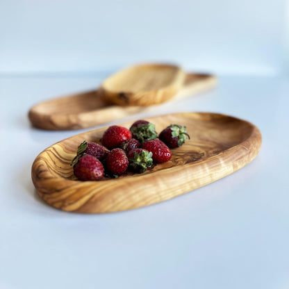 Olive Wood Serving Platter, Long Wooden Vegetable Plate