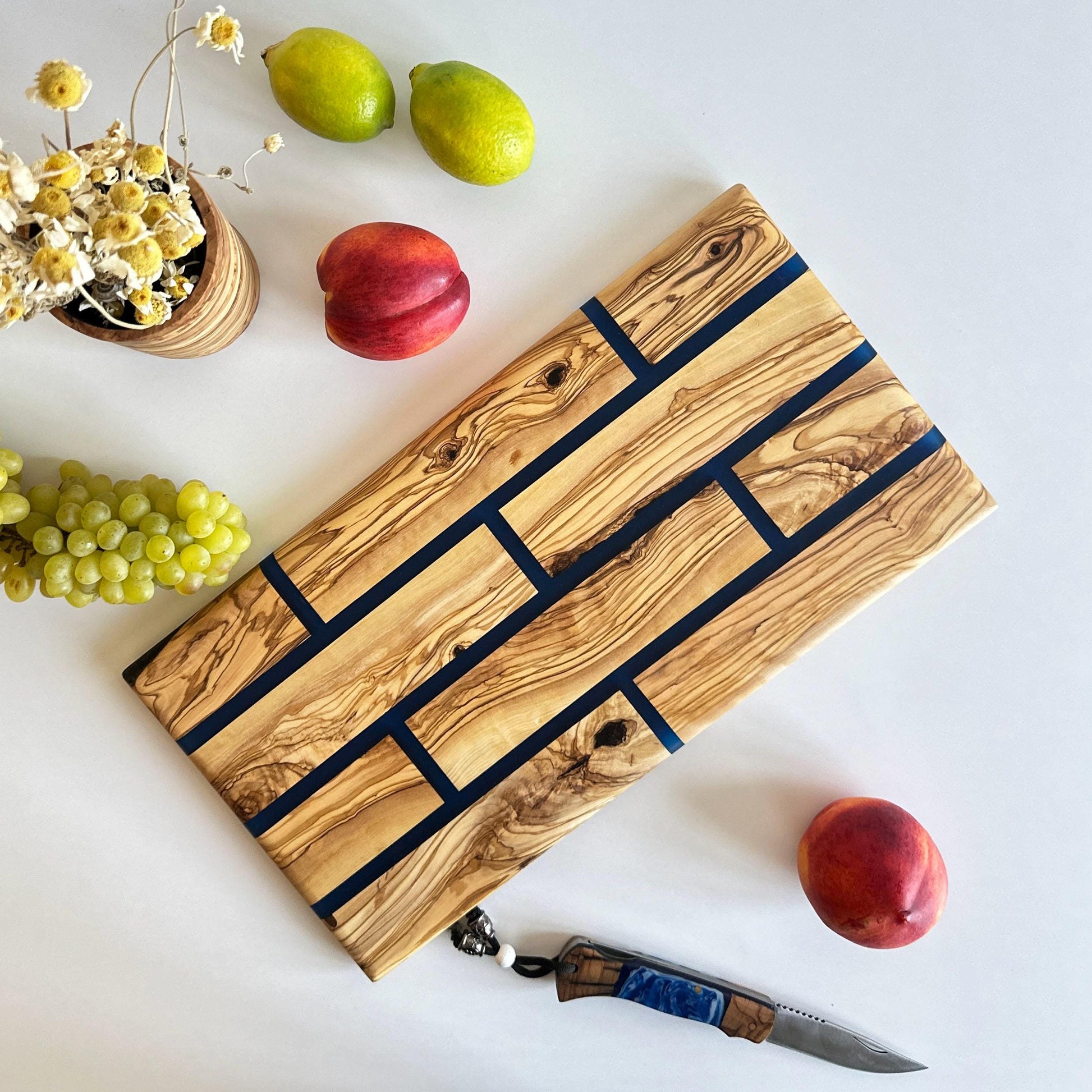 Hand Crafted Olive Wood And Resin | Charcuterie Board With Brick Pattern | New Home Gift | Olive Wood Board With Epoxy