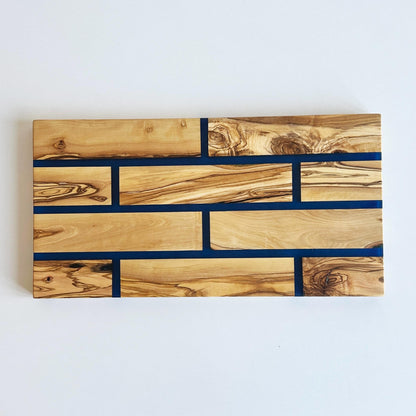 Hand Crafted Olive Wood And Resin Charcuterie Board Board With Brick Pattern | New Home Gift | Olive Wood Board With Epoxy