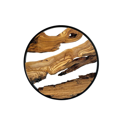 Live Edge Olive Wood Wall Decor | Round Metal Frame, 18 inch